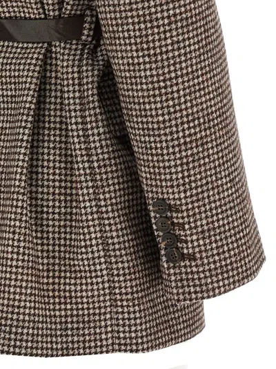 Brunello Cucinelli Tailored Houndstooth Blazer With Matching Waist Belt In Multi