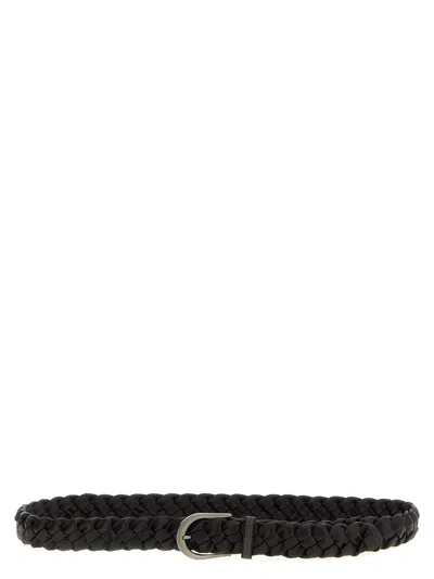 Brunello Cucinelli Belt With Jewel Buckle And Braided Design In Black