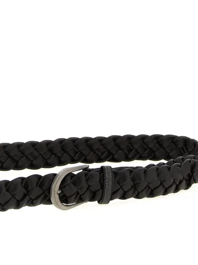 Brunello Cucinelli Belt With Jewel Buckle And Braided Design In Black