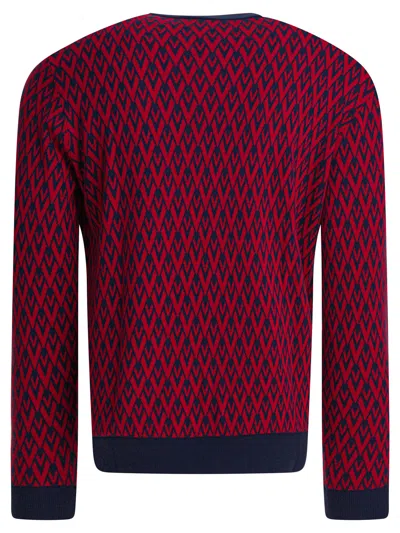 Valentino Jacquard Pattern Crewneck Sweater In Red