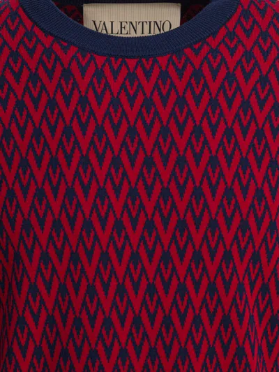 Valentino Jacquard Pattern Crewneck Sweater In Red
