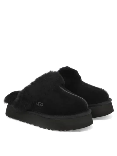 Ugg Disquette Sheepskin Platform Slippers In Black