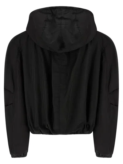 Attico Oversized Black Hooded Bomber Jacket