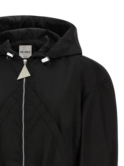 Attico Oversized Black Hooded Bomber Jacket