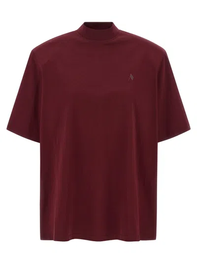 Attico Crewneck Mock Neck Logo Embroidered Top In Burgundy