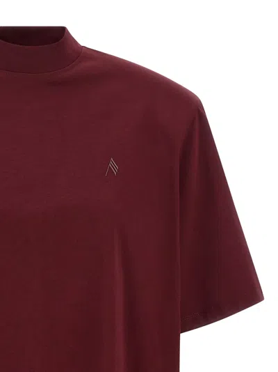 Attico Crewneck Mock Neck Logo Embroidered Top In Burgundy