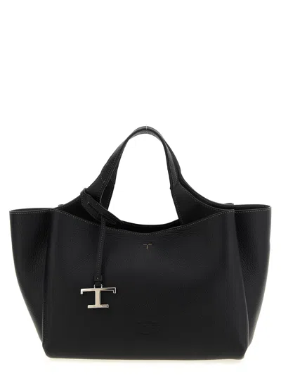 Tod's Mini Leather Shopping Bag With Grained Texture In Black