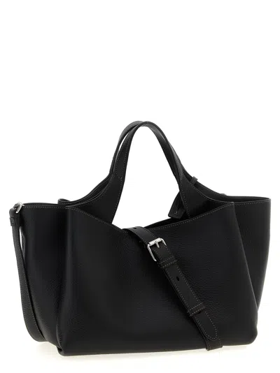 Tod's Mini Leather Shopping Bag With Grained Texture In Black