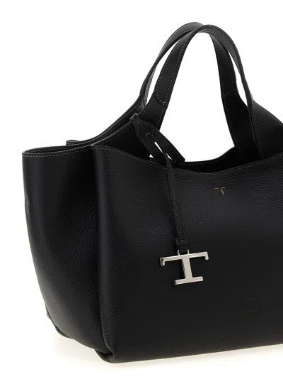 Tod's Mini Leather Shopping Bag With Grained Texture In Black