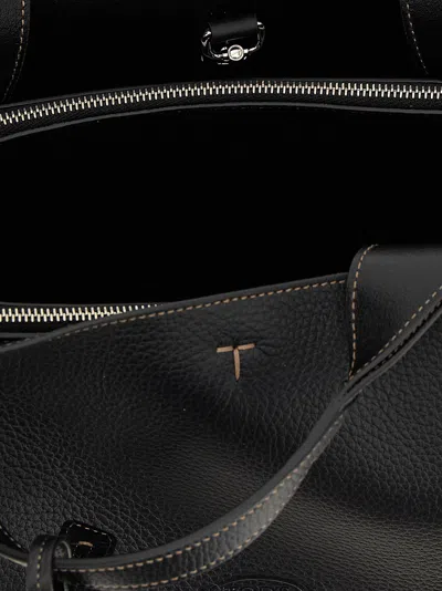 Tod's Mini Leather Shopping Bag With Grained Texture In Black