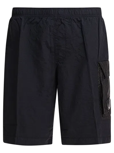 C.p. Company Textured Cargo Swimsuit Elastic Waistband In Black