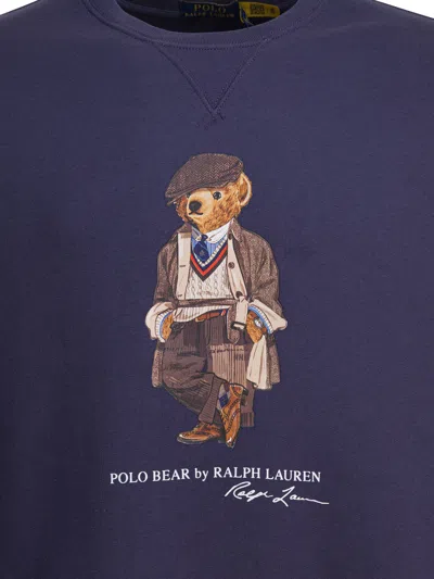 Polo Ralph Lauren Navy Blue Cotton Blend Sweatshirt With Iconic Bear Logo In Blue