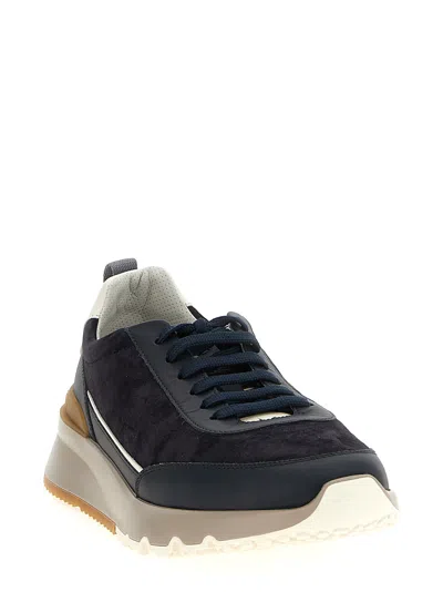 Brunello Cucinelli Suede And Smooth Material Flat Shoes With Contrasting Sole