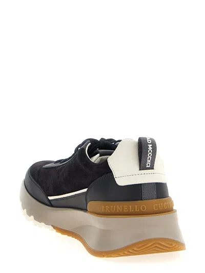 Brunello Cucinelli Suede And Smooth Material Flat Shoes With Contrasting Sole