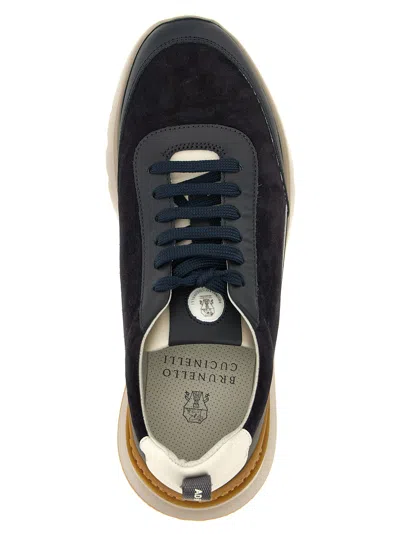 Brunello Cucinelli Suede And Smooth Material Flat Shoes With Contrasting Sole