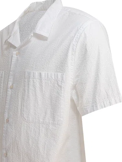 Vince Short Sleeves Textured Fabric Shirt With Chest Pockets In White