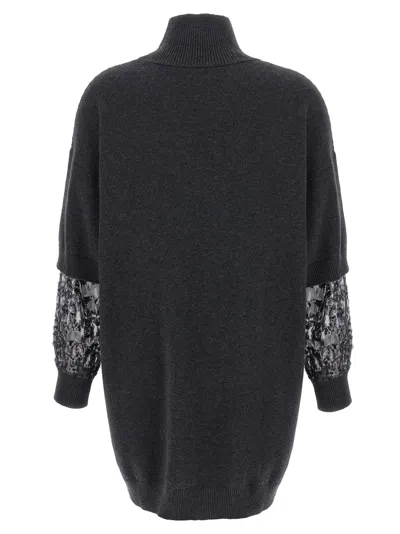 Brunello Cucinelli Sequin-embellished High-neck Mini Dress In Gray