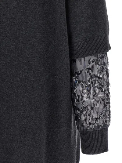Brunello Cucinelli Sequin-embellished High-neck Mini Dress In Gray