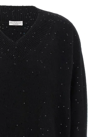 Brunello Cucinelli Sequin Sweater Sweaters And Cardigans Black In Black