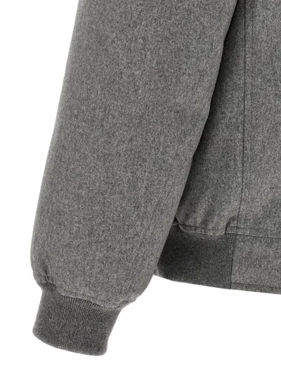 Brunello Cucinelli Men Membranated Wool Flannel Down Jacket With Shearling-lined Collar In Gray
