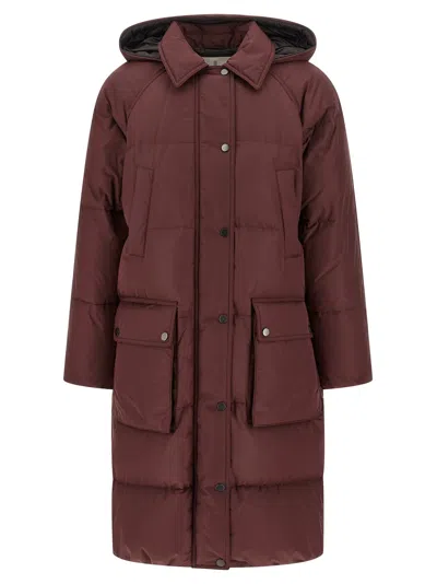 Brunello Cucinelli Shiny Zipper Pull Puffer Jackets Bordeaux In Burgundy