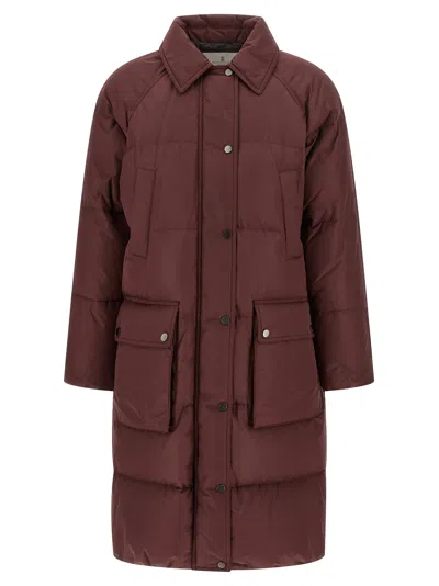 Brunello Cucinelli Shiny Zipper Pull Puffer Jackets Bordeaux In Burgundy
