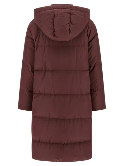 Brunello Cucinelli Shiny Zipper Pull Puffer Jackets Bordeaux In Burgundy
