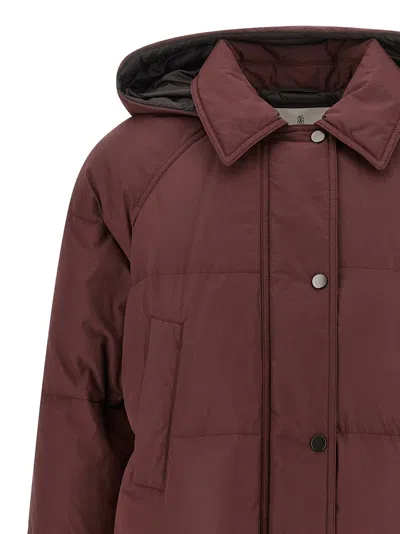Brunello Cucinelli Shiny Zipper Pull Puffer Jackets Bordeaux In Burgundy
