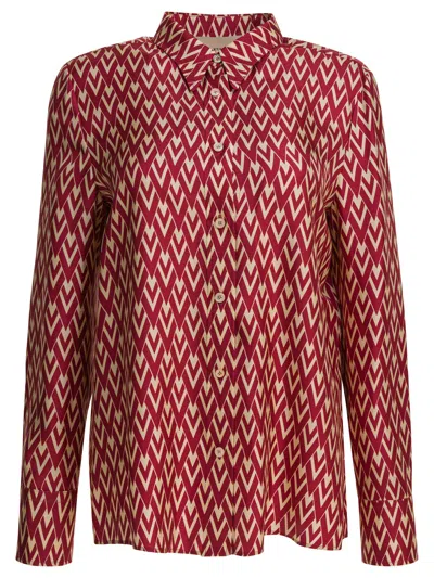 Valentino Geometric Print Collared Long Sleeve Shirt In Multi
