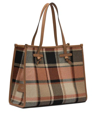 Gianni Chiarini Plaid Shopper Bag With Leather Trim In Brown