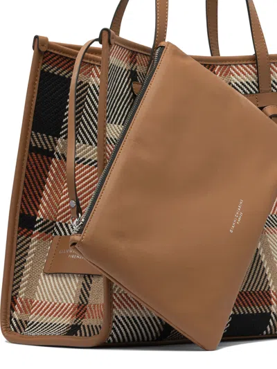 Gianni Chiarini Plaid Shopper Bag With Leather Trim In Brown