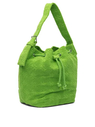 Tory Burch Textured Fabric Shoulder Bags With Adjustable Strap In Green