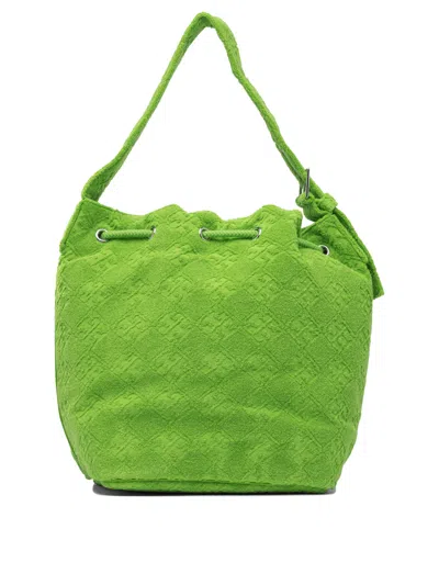 Tory Burch Textured Fabric Shoulder Bags With Adjustable Strap In Green