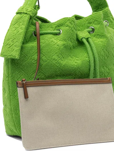 Tory Burch Textured Fabric Shoulder Bags With Adjustable Strap In Green
