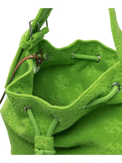 Tory Burch Textured Fabric Shoulder Bags With Adjustable Strap In Green