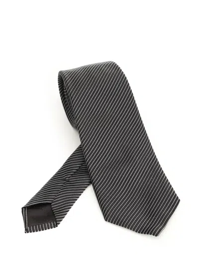 Giorgio Armani Silk And Cotton Tie Ties And Bow Ties Black In Black