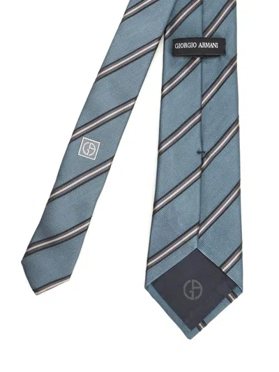 Giorgio Armani Silk And Cotton Tie Ties And Bow Ties Blue In Blue