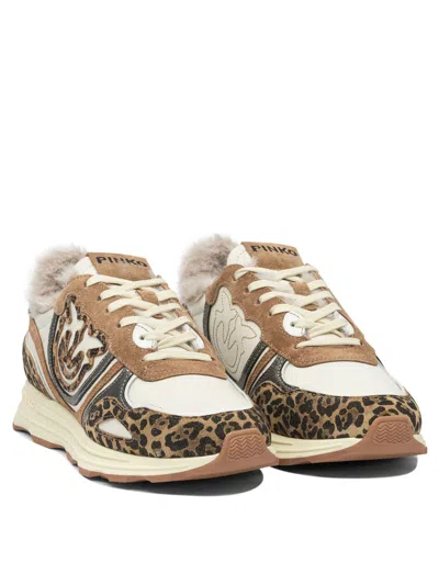 Pinko Zoe 01 Leather Sneakers With Leapadrata Pattern In Animal Print