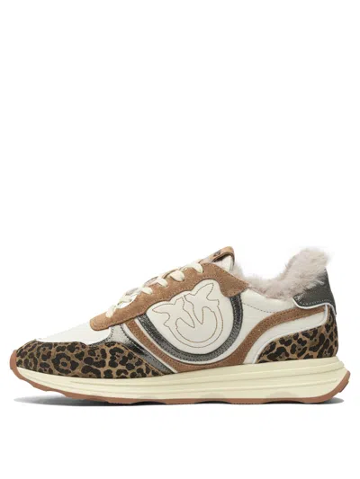 Pinko Zoe 01 Leather Sneakers With Leapadrata Pattern In Animal Print