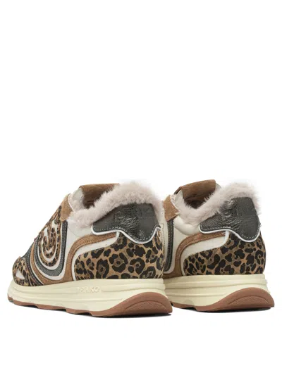 Pinko Zoe 01 Leather Sneakers With Leapadrata Pattern In Animal Print