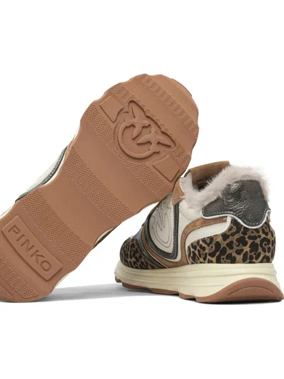 Pinko Zoe 01 Leather Sneakers With Leapadrata Pattern In Animal Print