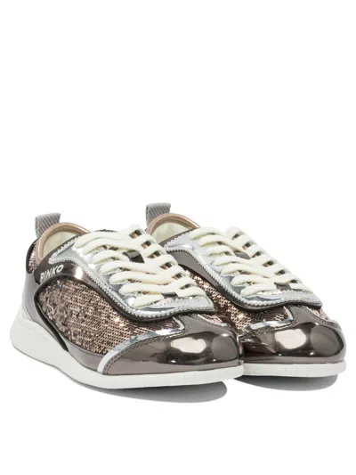 Pinko Reby 10 Mirror Fabric Sneakers With Sequins In Brown