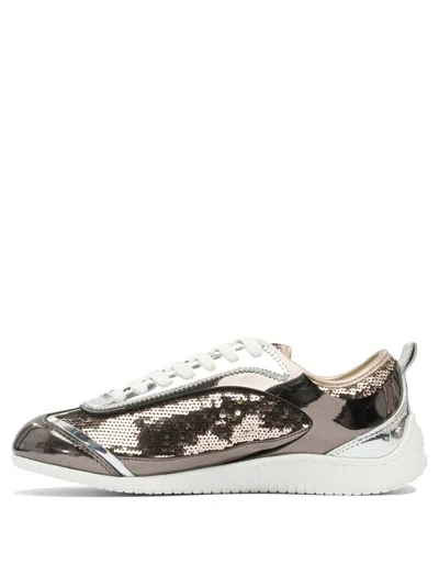 Pinko Reby 10 Mirror Fabric Sneakers With Sequins In Brown