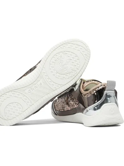 Pinko Reby 10 Mirror Fabric Sneakers With Sequins In Brown