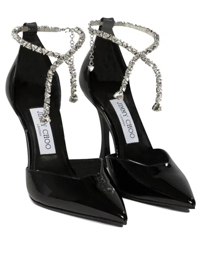 Jimmy Choo 'stevie' Black Pumps With Crystal Embellished Strap And High Sculpted Heel