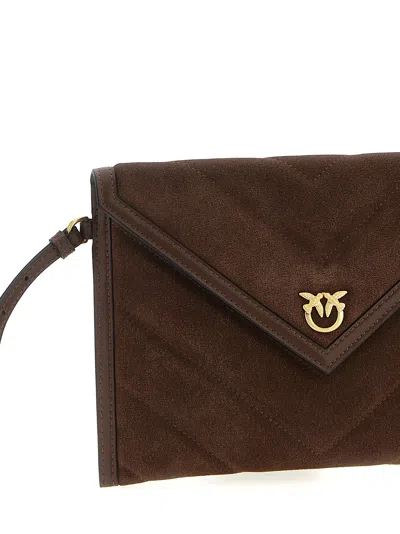 Pinko Quilted Suede Clutch With Leather Accents In Brown