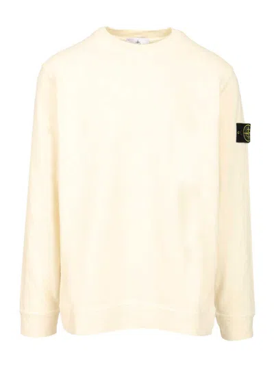 Stone Island Ribbed Crew-neck Cotton Sweater With Long Sleeves In White