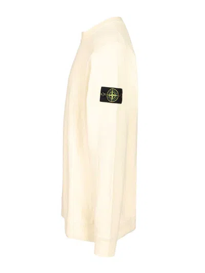 Stone Island Ribbed Crew-neck Cotton Sweater With Long Sleeves In White