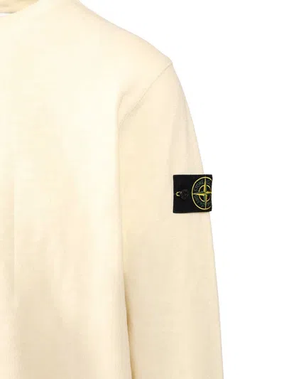 Stone Island Ribbed Crew-neck Cotton Sweater With Long Sleeves In White