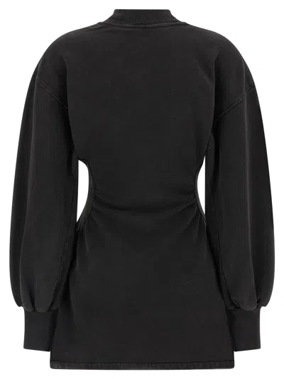 Attico V-neck Mini Dress With Embossed Logo In Black